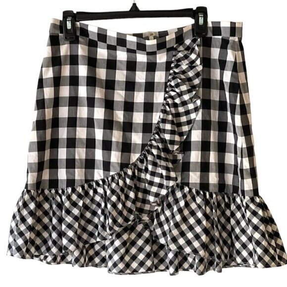 J. Crew Women's Black White Plaid Gingham Flannel Ruffled High Low Skirt, 10 - Picture 1 of 4
